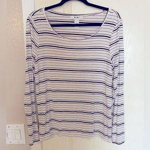 WHBM Long sleeve Striped Tee. Size Large. White w/black & maroon stripes.